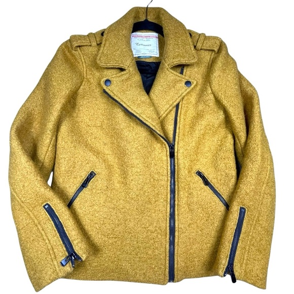 Anthropologie Cartonnier Sasha Yellow Boucle Moto Zip Wool Classic Jacket Sz M - Picture 1 of 16